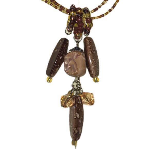 Hand Crafted Beaded Charm Necklace Triple Strand - Picture 2 of 12